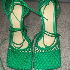 Bottega Veneta  Green Lace Up Stretch Sandal